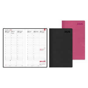 Kalenteri 2026, taskukoko musta ja pinkki N