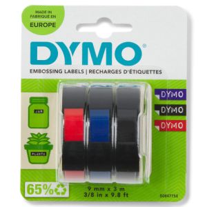 Dymo kohokirjoitinnauha | punainen, sininen, musta |  9 mm x 3 m N